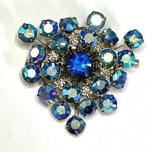 Vintage Brooch Blue Rhinestone Vtg Estate Fashion Costume Jewelry Pin Lot AU06
